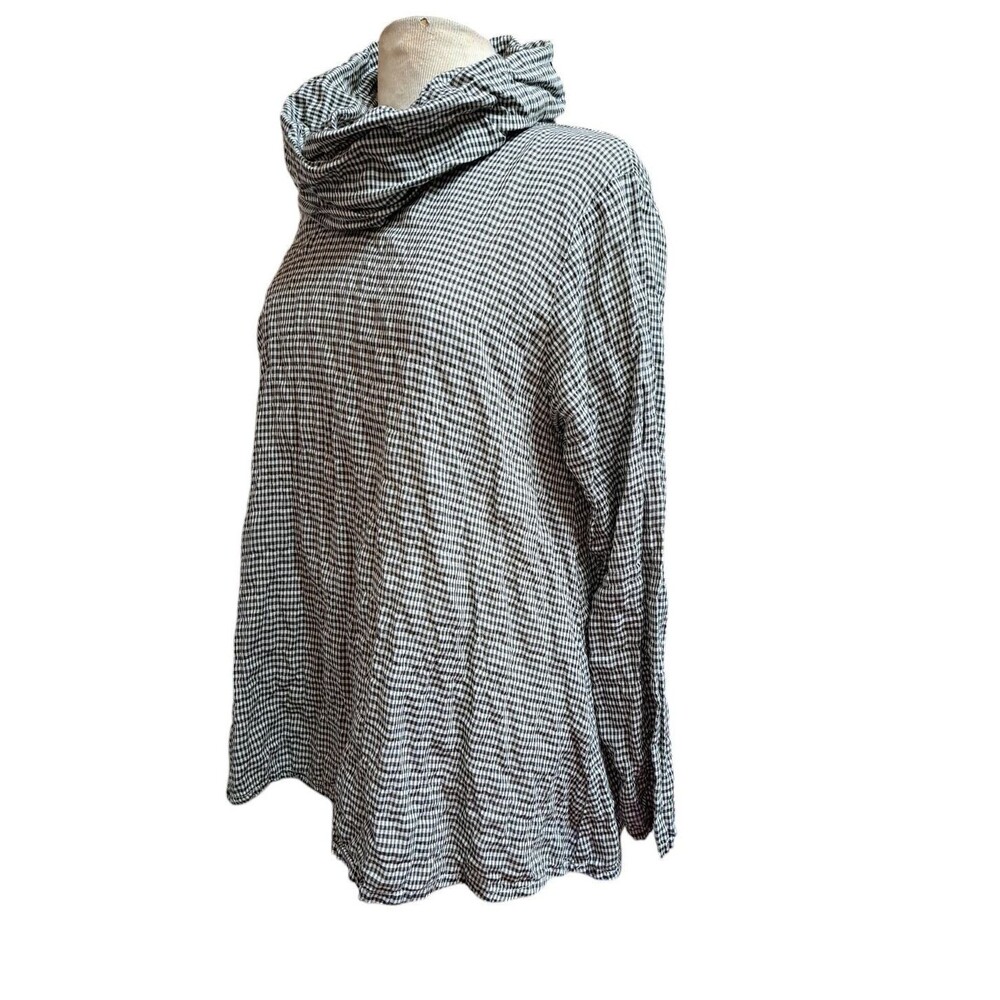 CUT LOOSE Stonewall Top Women Size M Check Crinkle Tencel Cowl Neck Pullover - Picture 7 of 7